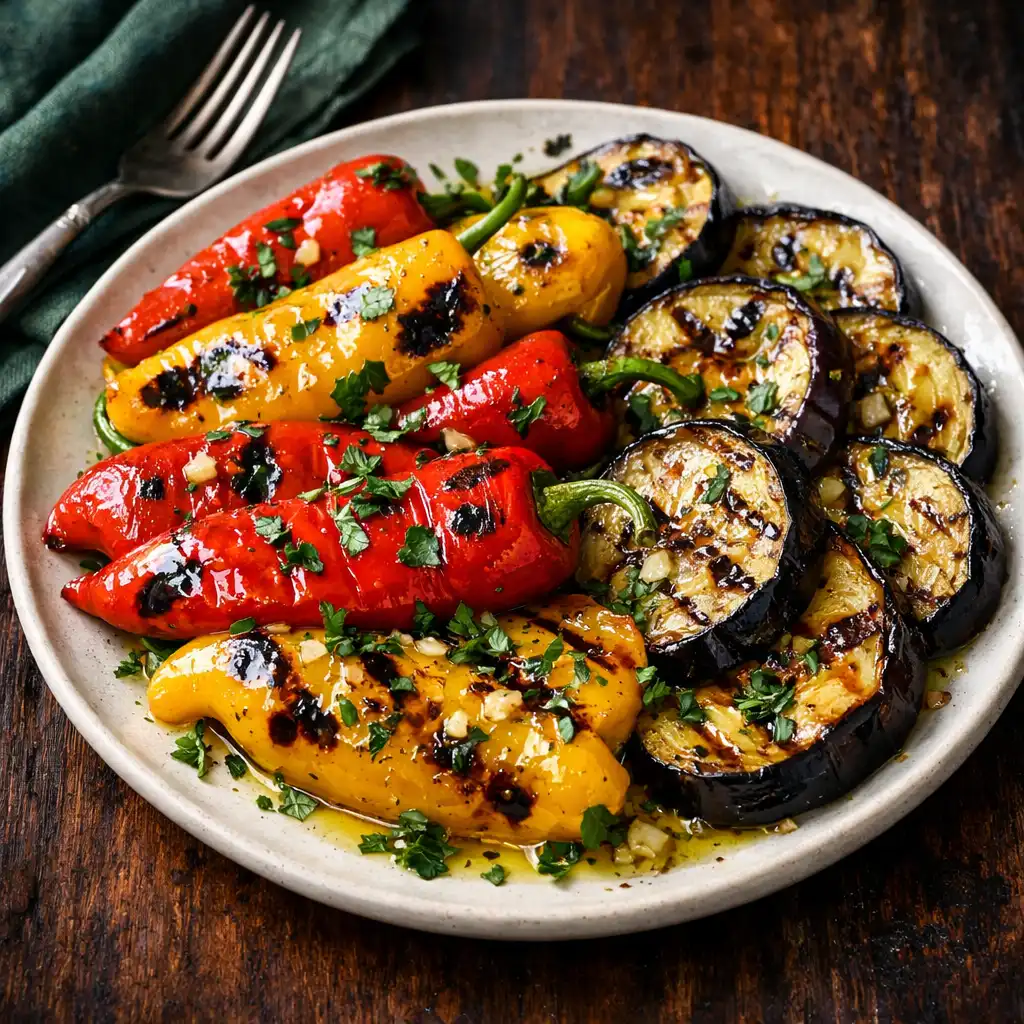 Grillezett paprika és padlizsán fokhagymás olívaolajjal